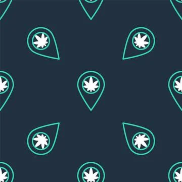 Line Map pointer and marijuana or cannabis leaf icon isolated seamless pattern Illustrazione stock