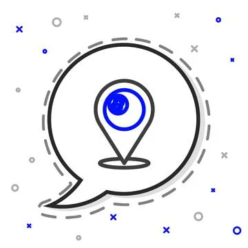 Line Map pointer with billiard pool snooker ball with number 8 icon isolated on Stock Illustration