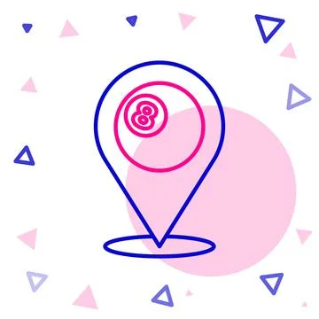 Line Map pointer with billiard pool snooker ball with number 8 icon isolated on Stock Illustration