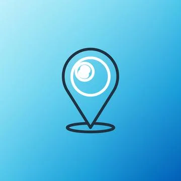 Line Map pointer with billiard pool snooker ball with number 8 icon isolated on Stock Illustration