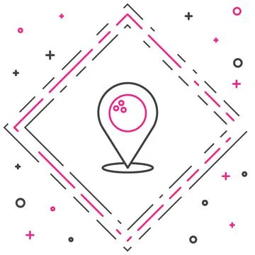 Line Map pointer with bowling ball icon isolated on white background. Sport Stock Illustration