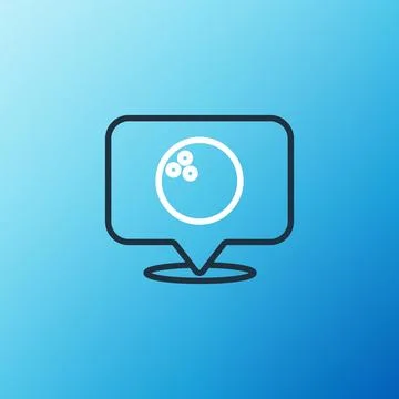 Line Map pointer with bowling ball icon isolated on blue background. Sport Stock Illustration