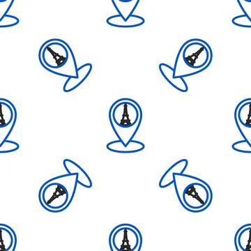 Line Map pointer with Eiffel tower icon isolated seamless pattern on white Illustrazione stock
