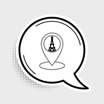 Line Map pointer with Eiffel tower icon isolated on grey background. France Stock Illustration