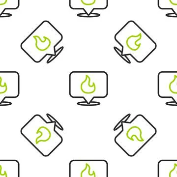 Line Map pointer with fire flame icon isolated seamless pattern on white Illustrazione stock