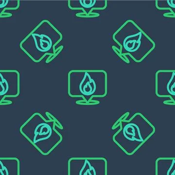Line Map pointer with fire flame icon isolated seamless pattern on blue Illustrazione stock