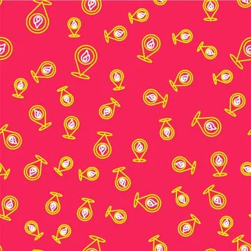 Line Map pointer with fire flame icon isolated seamless pattern on red Stock Illustration