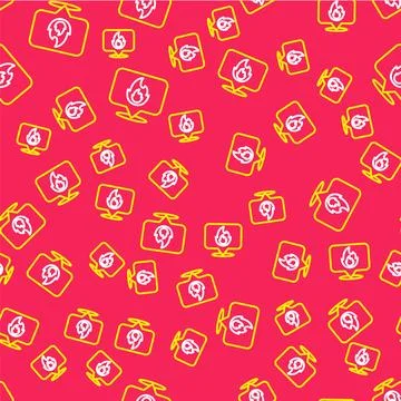 Line Map pointer with fire flame icon isolated seamless pattern on red backgr Illustrazione stock