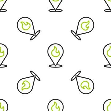Line Map pointer with fire flame icon isolated seamless pattern on white back Stock Illustration