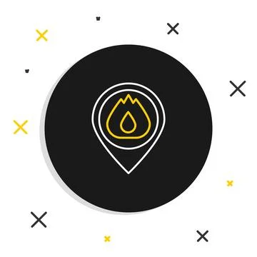 Line Map pointer with fire flame icon isolated on white background. Fire ne.. Stockillustratie