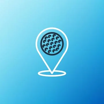 Line Map pointer with golf sport club icon isolated on blue background. Colorful Stock Illustration