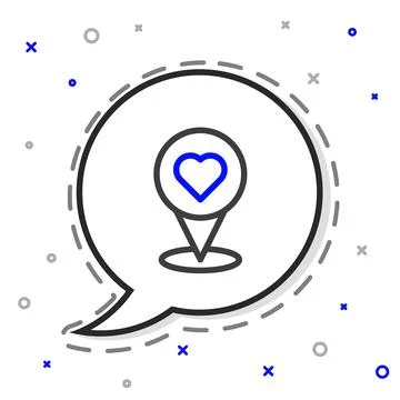 Line Map pointer with heart icon isolated on white background. Valentines day Stock Illustration