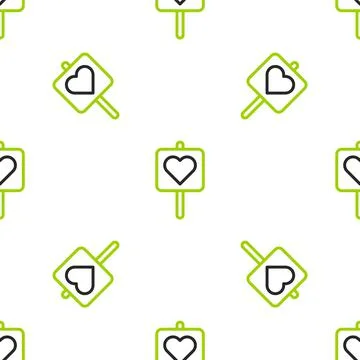 Line Map pointer with heart icon isolated seamless pattern on white background 스톡 일러스트