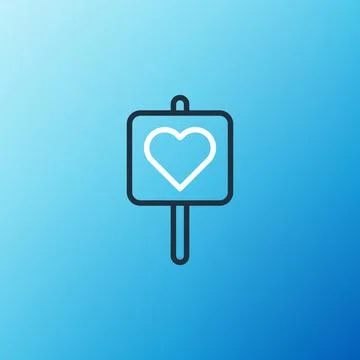 Line Map pointer with heart icon isolated on blue background. Valentines day 스톡 일러스트