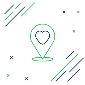 Line Map pointer with heart icon isolated on white background. Valentines day Stock Illustration