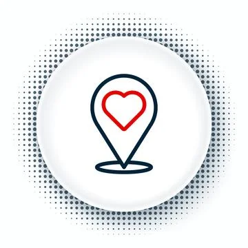 Line Map pointer with heart icon isolated on white background. Valentines d.. 스톡 일러스트