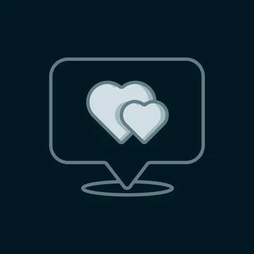 Line Map pointer with heart icon isolated on black background. Valentines d.. 스톡 일러스트