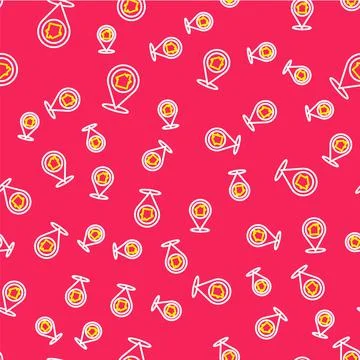 Line Map pointer with house icon isolated seamless pattern on red background Stock Illustration