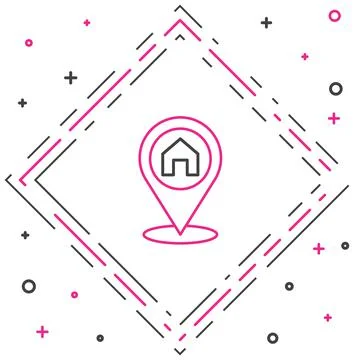 Line Map pointer with house icon isolated on white background. Home location  스톡 일러스트