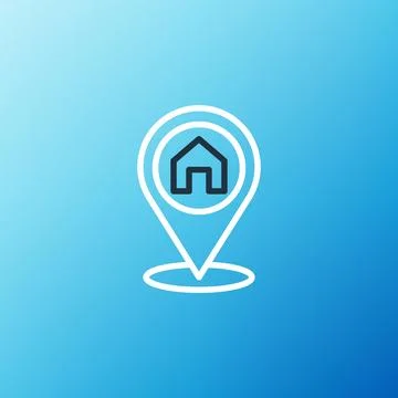 Line Map pointer with house icon isolated on blue background. Home location Stock Illustration