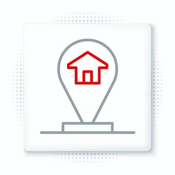 Line Map pointer with house icon isolated on white background. Home locatio.. Stock Illustration