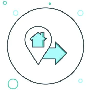 Line Map pointer with house icon isolated on white background. Home locatio.. Stock Illustration