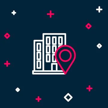 Line Map pointer with house icon isolated on blue background. Home location.. Stock Illustration