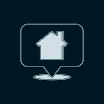 Line Map pointer with house icon isolated on black background. Home locatio.. Illustrazione stock