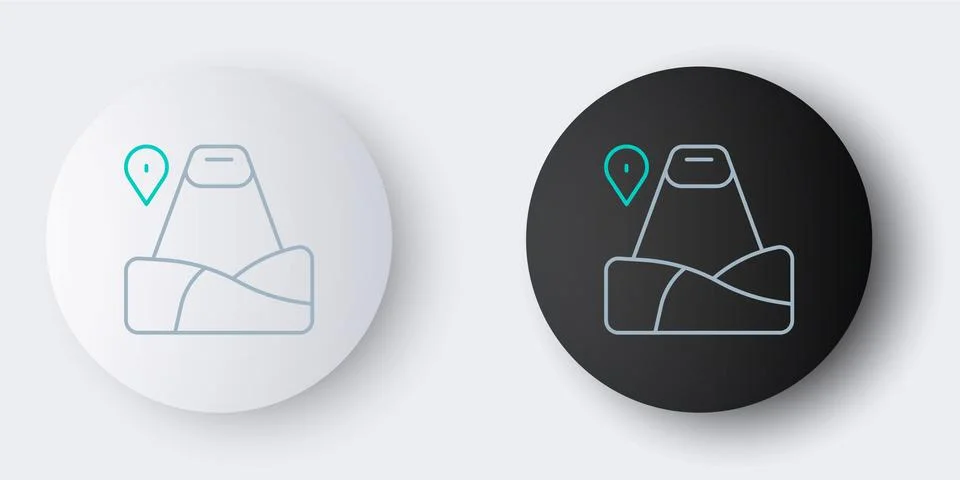 Line Map pointer with mountain icon isolated on grey background. Mountains Illustrazione stock