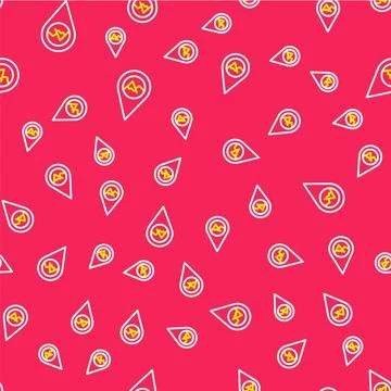 Line Map pointer with mountain icon isolated seamless pattern on red background Illustrazione stock