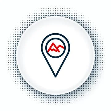 Line Map pointer with mountain icon isolated on white background. Mountains Stock Illustration