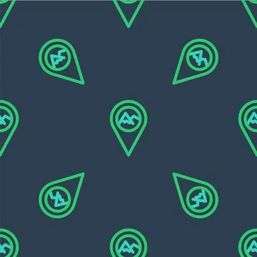 Line Map pointer with mountain icon isolated seamless pattern on blue background Illustrazione stock
