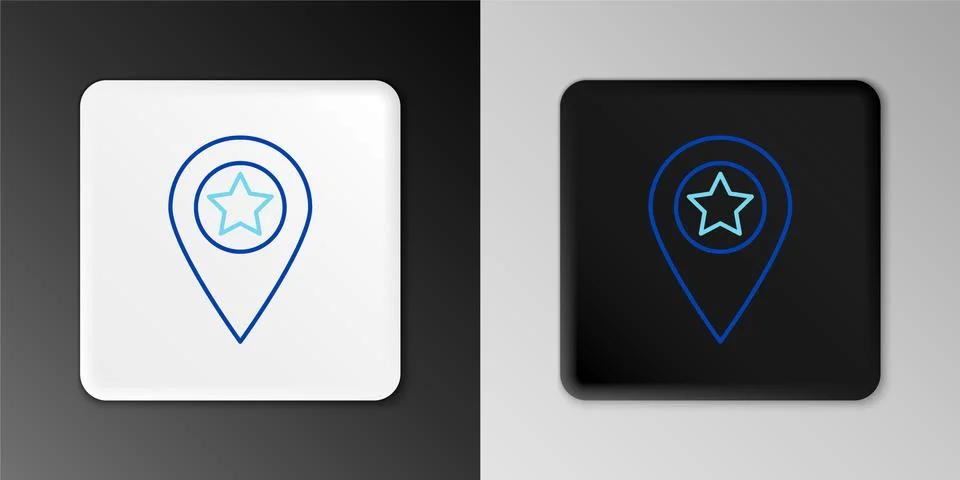 Line Map pointer with star icon isolated on grey background. Star favorite pin Stock Illustration