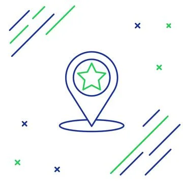 Line Map pointer with star icon isolated on white background. Star favorite pin Stock Illustration
