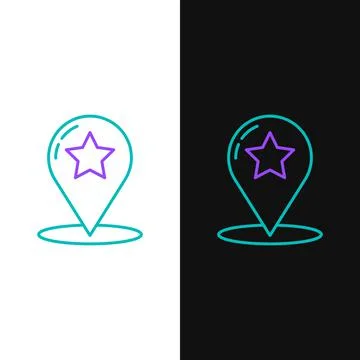 Line Map pointer with star icon isolated on white and black background. Star 스톡 일러스트