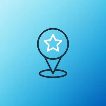 Line Map pointer with star icon isolated on blue background. Star favorite .. Stock Illustration
