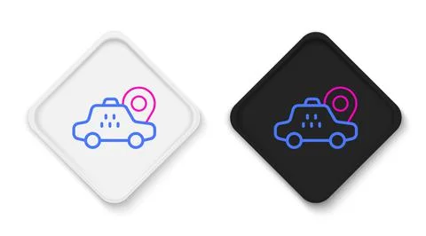 Line Map pointer with taxi car icon isolated on white background. Location Illustrazione stock