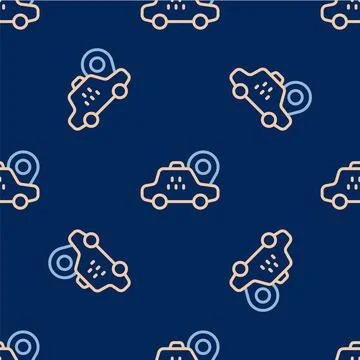Line Map pointer with taxi car icon isolated seamless pattern on blue backgro Illustrazione stock
