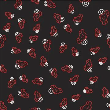 Line Map pointer with taxi car icon isolated seamless pattern on black backgr イラスト素材