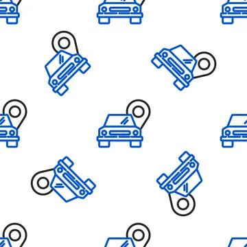 Line Map pointer with taxi icon isolated seamless pattern on white background Stock Illustration