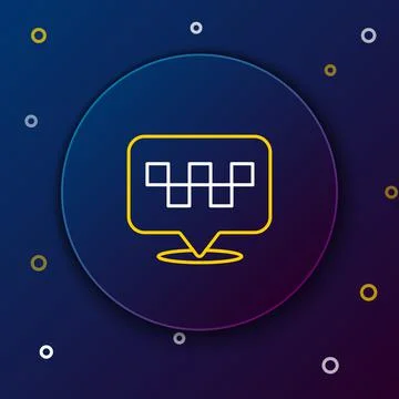 Line Map pointer with taxi icon isolated on blue background. Location symbol Illustrazione stock