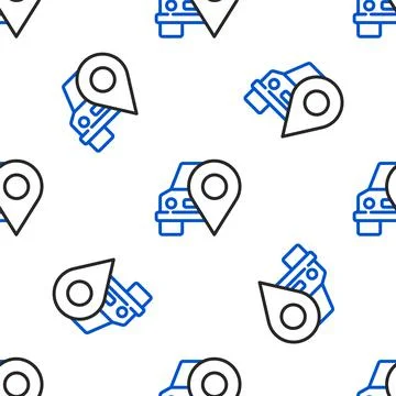 Line Map pointer with taxi icon isolated seamless pattern on white background Stock Illustration