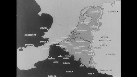 Line on map represent movement of German troops from Germany toward France- 1940 Stock Footage 103601574