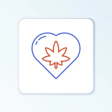 Line Marijuana leaf in heart shape icon isolated on white background. Hemp sy Illustrazione stock
