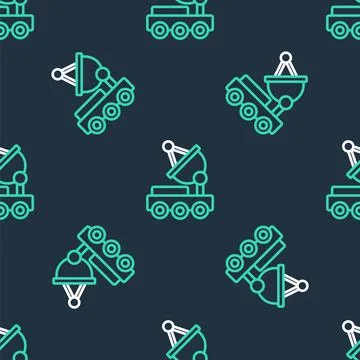 Line Mars rover icon isolated seamless pattern on black background. Space rover Stock Illustration