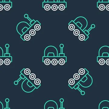 Line Mars rover icon isolated seamless pattern on black background. Space r.. Stock Illustration