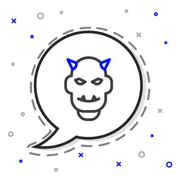 Line Mask of the devil with horns icon isolated on white background. Colorful 库存插图