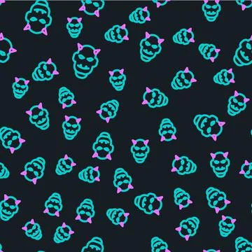 Line Mask of the devil with horns icon isolated seamless pattern on black Stock Illustration