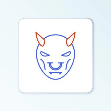 Line Mask of the devil with horns icon isolated on white background. Colorful Stock Illustration