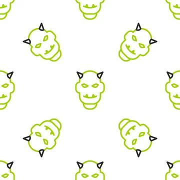 Line Mask of the devil with horns icon isolated seamless pattern on white Stock Illustration